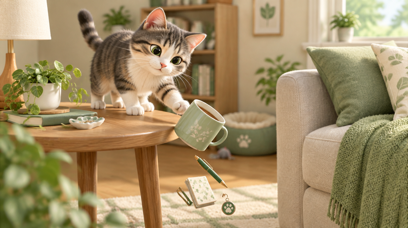 猫がテーブルの物を落とす・叩き落とす理由7つと対策7ステップ|わざと?やめさせる関わり方と環境づくり